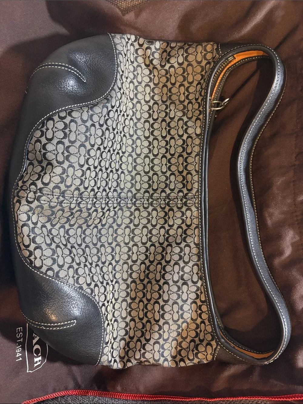 Coach Black and Gray Signature Canvas Hobo Bag